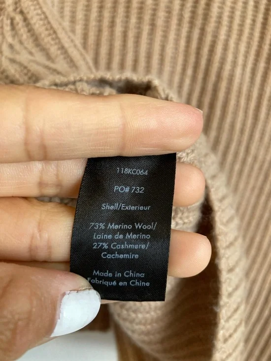 LoveShackFancy Cashmere Avignon Cropped Ribbed Cardigan in Camel Tan Medium - Picture 6 of 6